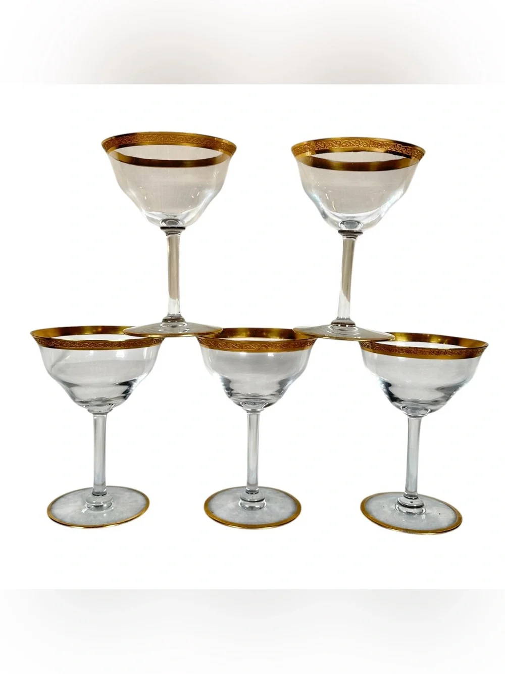 TIFFIN FRANCISCAN VINTAGE MCM Rambler Rose Champagne Coupe Glass Set x5